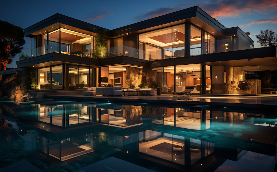 Modern luxury residence with pool and architectural facade